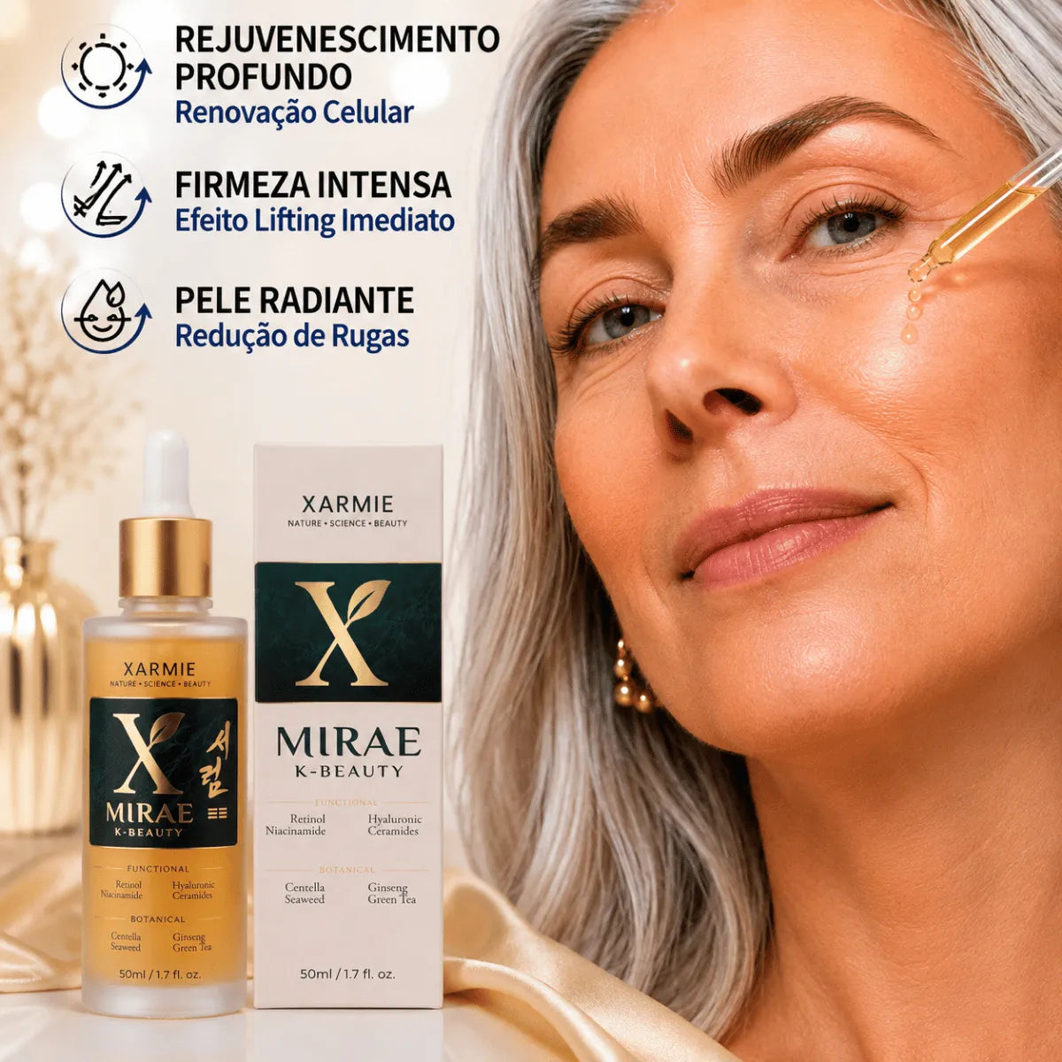 MIRAE Sérum Facial 50ml Reconstrução Inteligente da Pele com Retinol, Niacinamida, Ácido Hialurônico e Centella Asiática